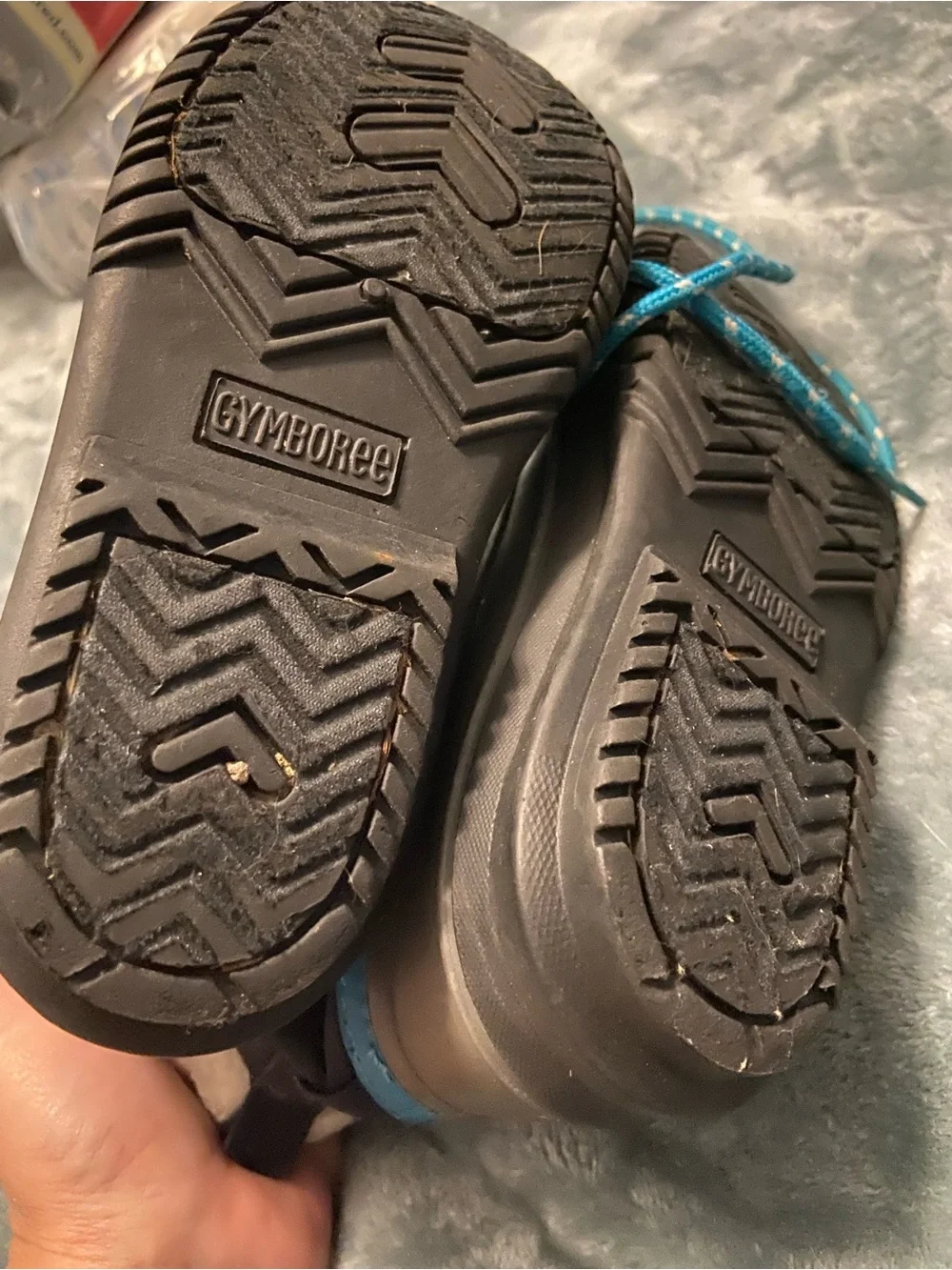 Gymboree blue and Olive Kids Winter Boots with Bright Blue Laces